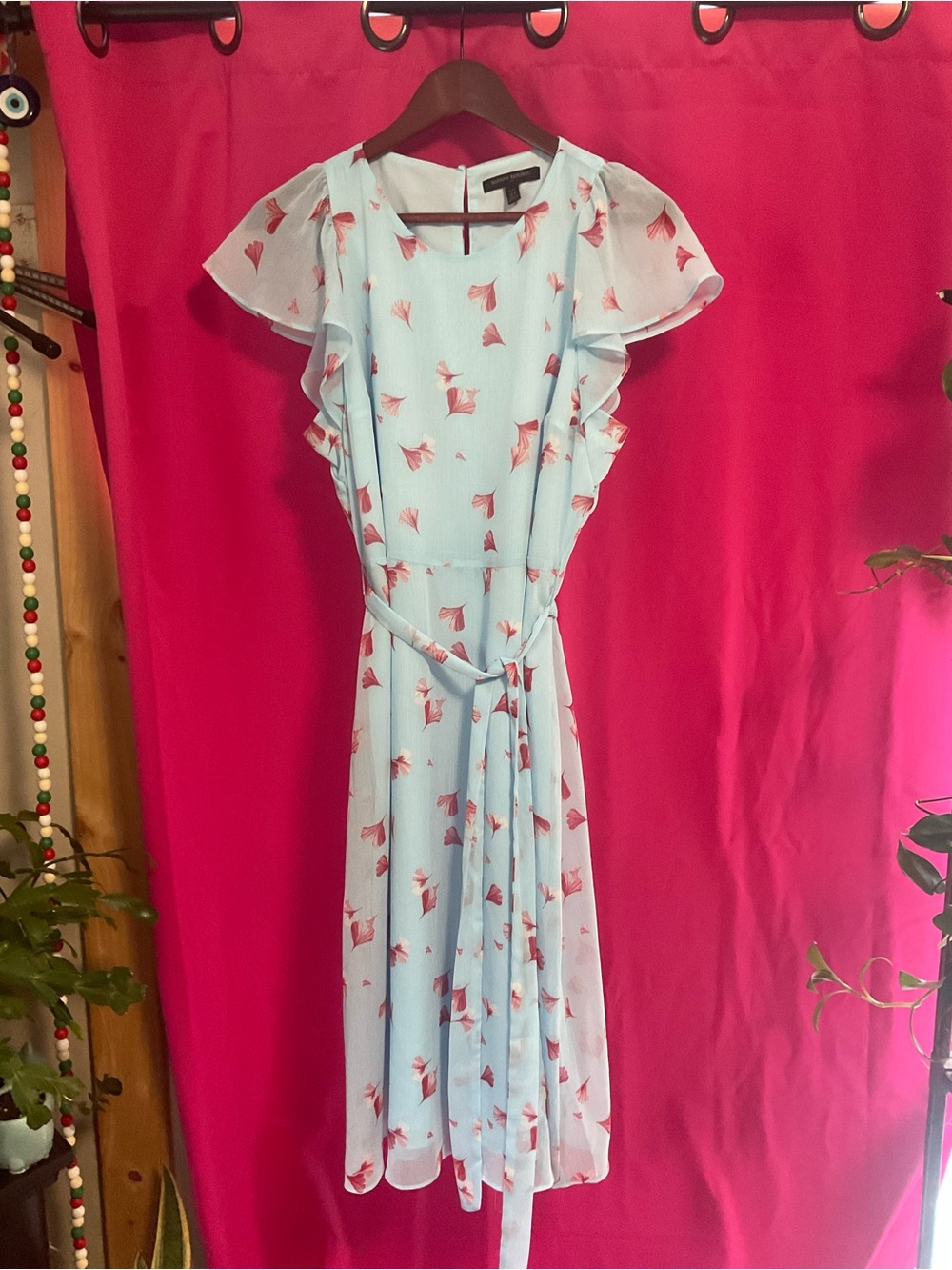 Banana Republic Light Blue Midi Dress with Pink Floral Print